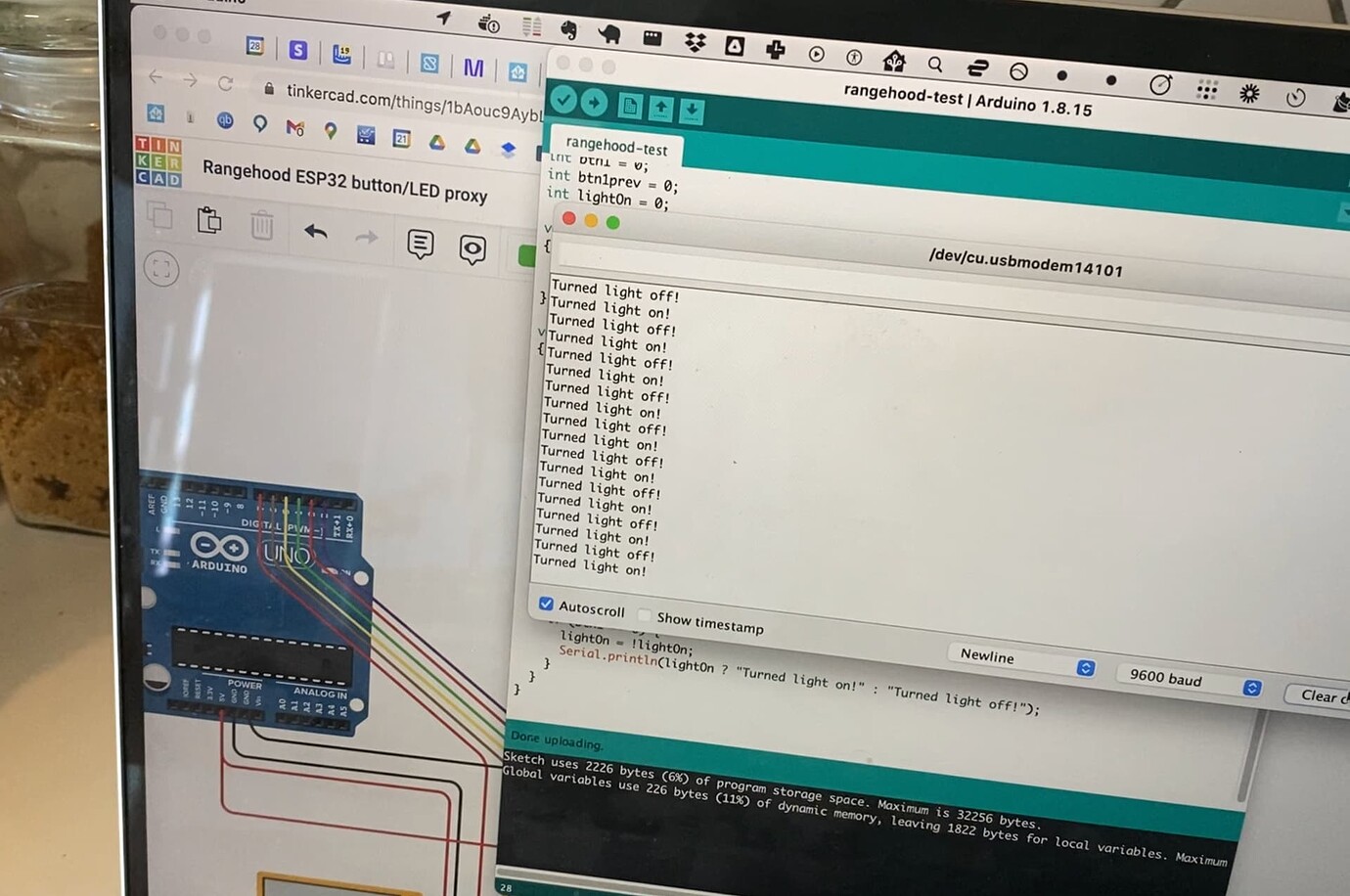 Screenshot of Arduino logs in real life