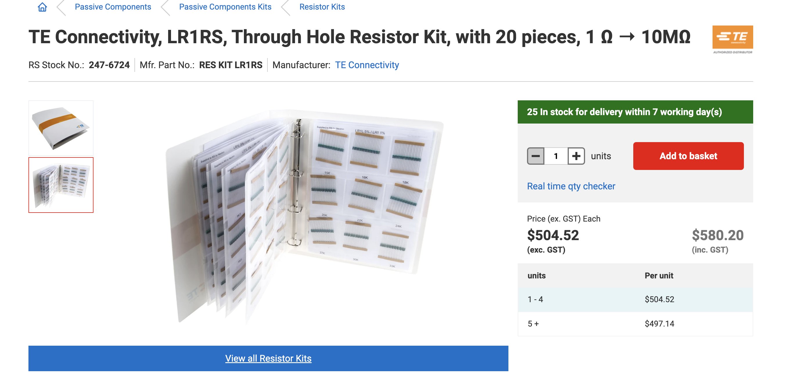 $504 NZD for a ring binder of sorted resistors