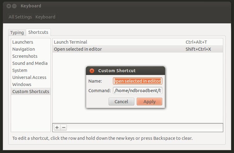 Ubuntu Keyboard Shortcut: Open a selected file in Sublime Text 2